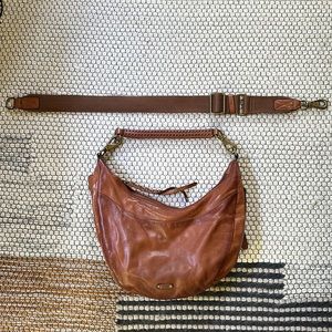 Frye Leather Shoulder Bag Purse with two removable straps - Cognac Brown